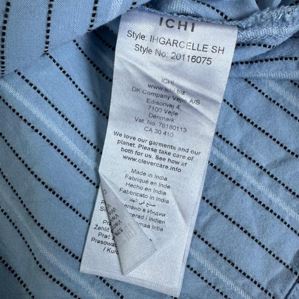 ICHI Striped Button-Up Shirt – Sky Blue Cotton Blend – Size 38 - Picture 7 of 8